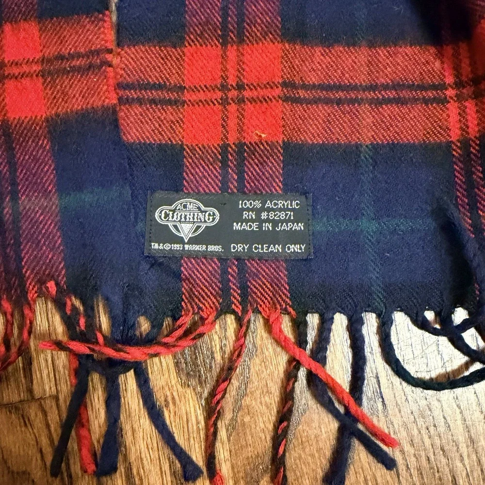 Vintage‎ Acme Clothing Looney Tunes Sylvester Tweety Plaid Scarf OS Red Blue